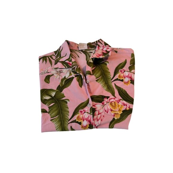 Barefoot In Paradise Pink Tropical Floral Button-Up Shirt Cotton Medium - Picture 6 of 6